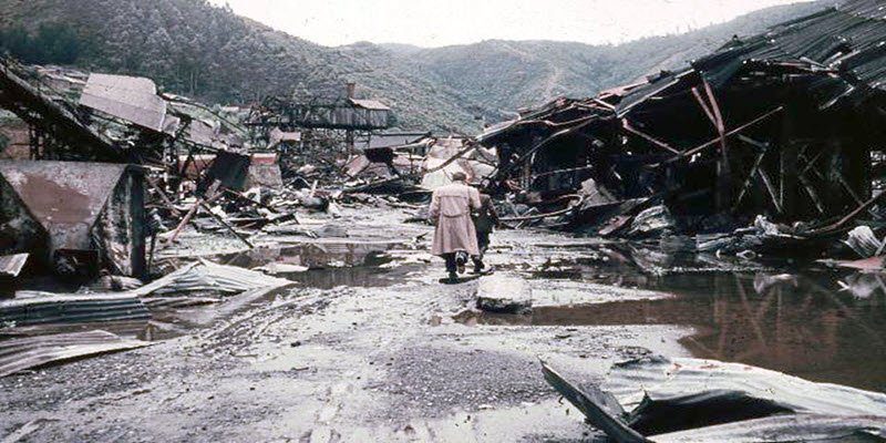 The picture shows how Valdivia was left behind after the big 1960 earthquake. Chile, South America - World Insurance Companies Logos