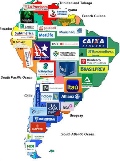 A map of South America with the logos of various insurance companies.