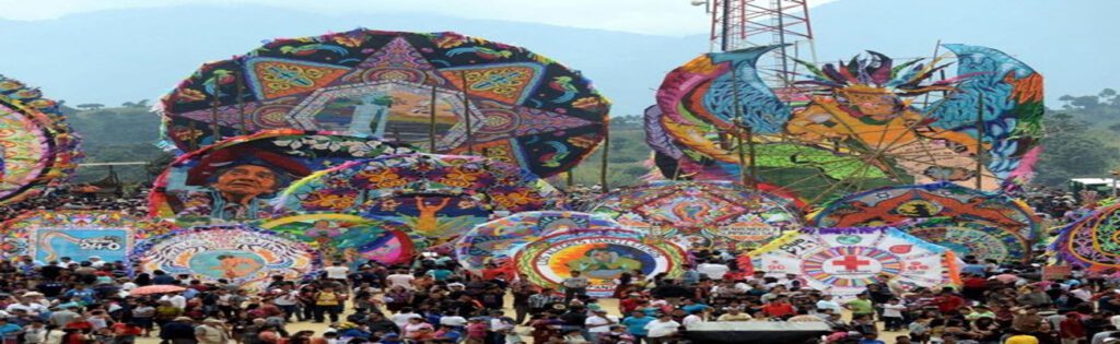 The image shows Giant kites made by residents of Sumpango, in the municipality of Sacatepequez, about 48 km west of Guatemala City, Guatemala, for having celebrated All Saints Day on November 1, 2009 