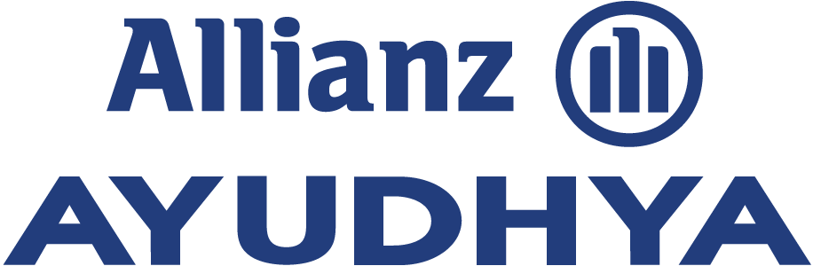 Allianz AYUDHYA Logo. The elegant Allianz branding is executed in a custom blue colored font. In line with the phrase, there is a circle with a blue outline, containing the graphic interpretation of an imperial eagle, consisting of three vertical lines, the middle line has its top turned to the left, similar to the iconic eagle, while two other lines have rounded tips and represent wings – World Insurance Companies Logos.