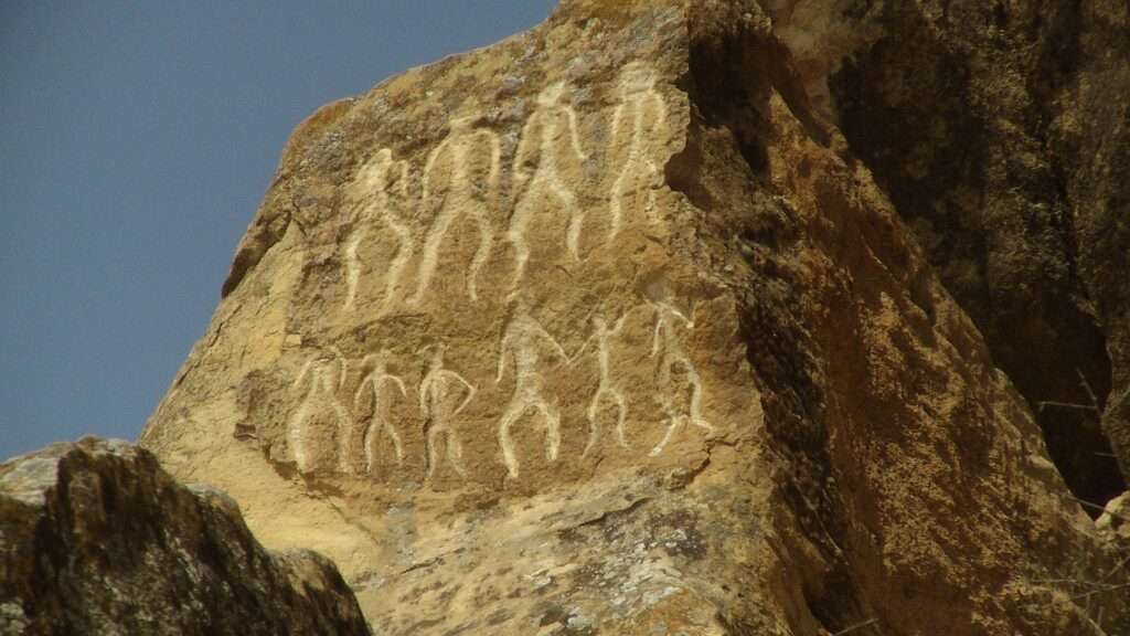  The image shows Petroglyphs in the National Park Gobustan in Azerbaijan