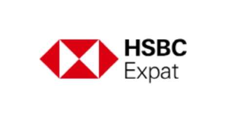 Logo Images: HSBC Expat. The HSBC Expat, logo is composed of black sans serif lettering, and has a geometric emblem to its left. The emblem is a red and white hexagonal containing two white triangles and four red triangles – World Insurance Companies Logos.