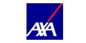 Logo images for AXA. The logo of AXA is a blue square with the letters 'AXA' in white capital letters and overlapping on the left side. Confidence and growth are represented by the red stripe that points towards the upper right corner of the logo – World Insurance Companies Logos.