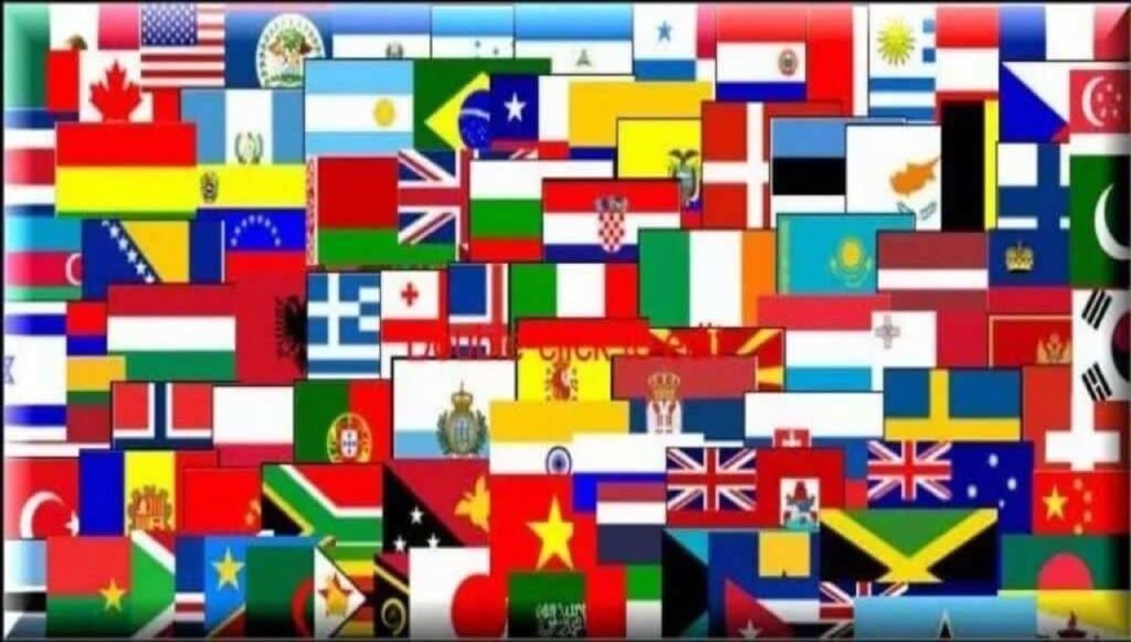 The image shows flags of countries around the world